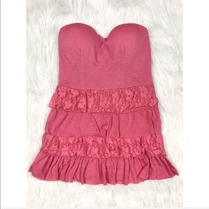 Wet Seal Tube Top Pink Floral Lace Ruffles Small